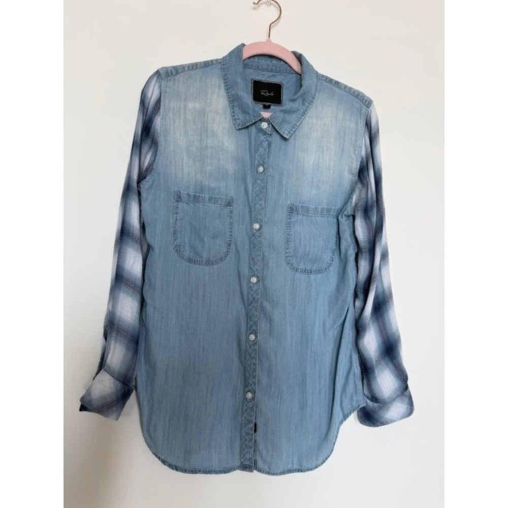 Rails Harper Chambray & Plaid Button Down Shirt | Size Medium